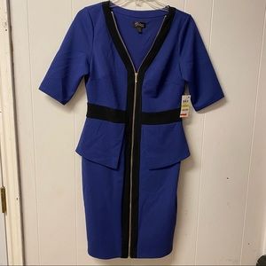 Thalia Sodi Dress Tijuana Tartan Blue Zipped Front Peplum Size Medium